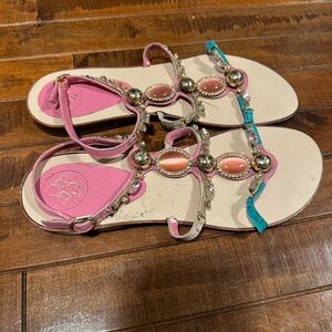 BCBG Pink and Blue Embellished Sandals